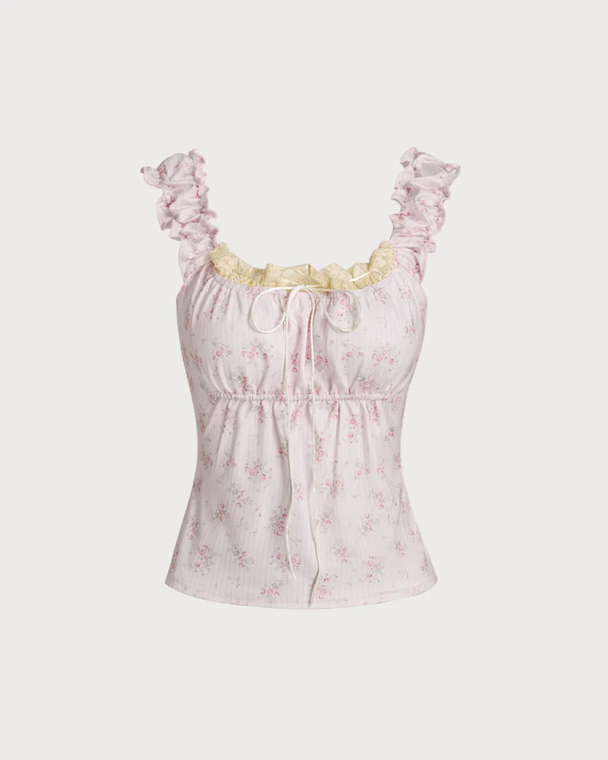 Pink Floral Ruched Camis sold by rihoas