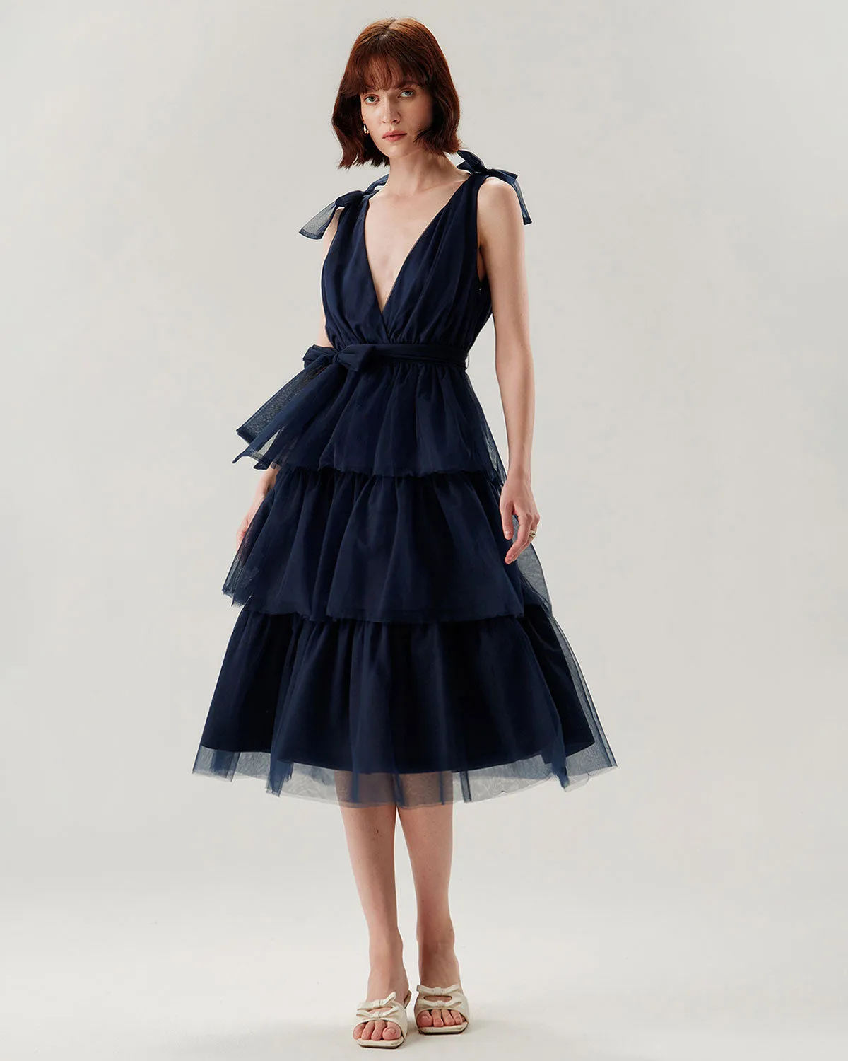 Navy Tiered Backless Maxi Dress sold by rihoas product image thumbnail 3