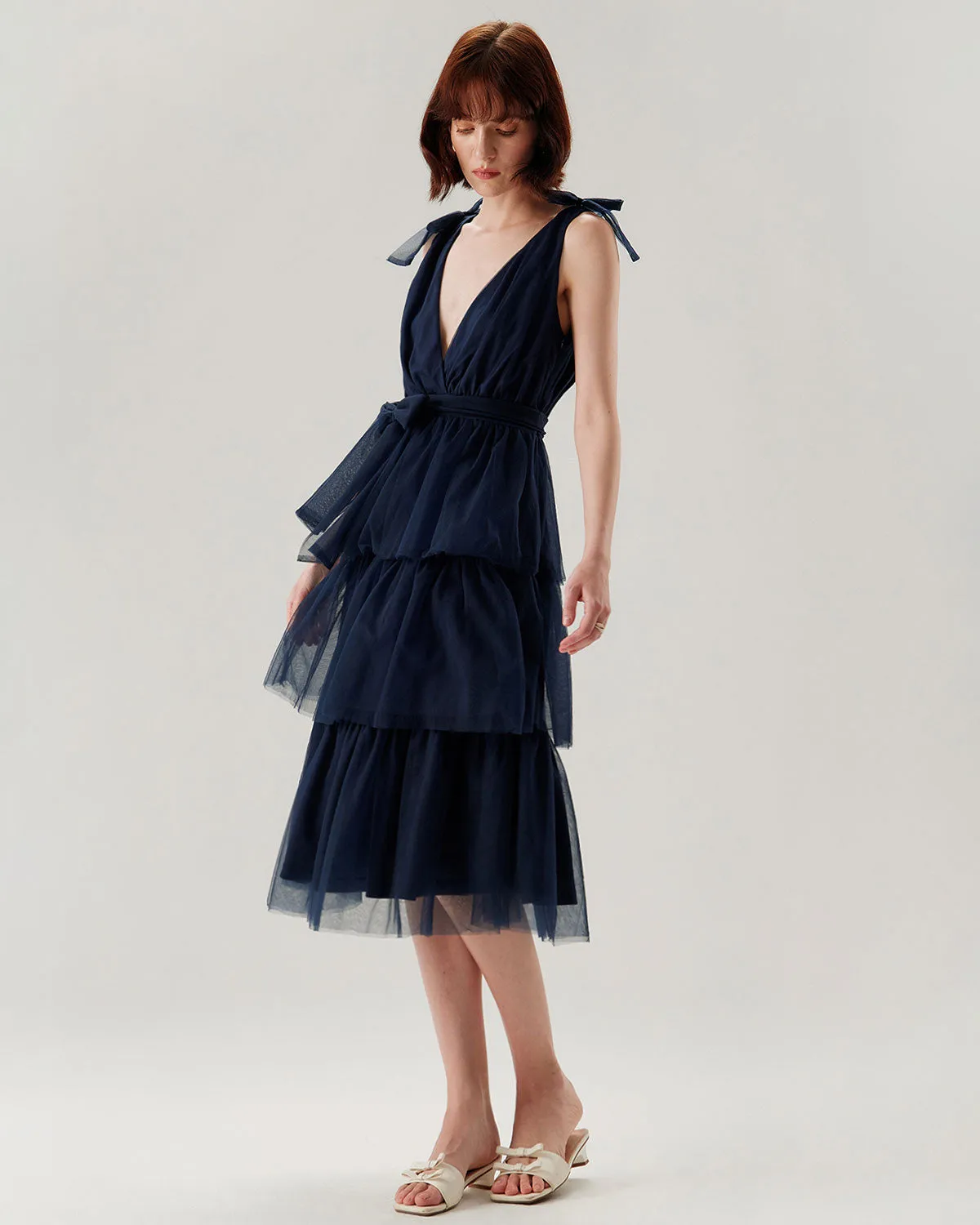 Navy Tiered Backless Maxi Dress sold by rihoas product image thumbnail 4