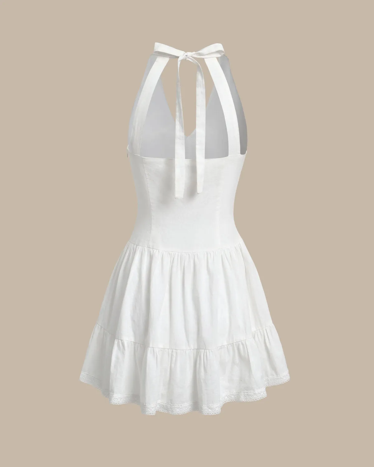 White V Neck Pleated Backless Mini Dress sold by rihoas product image thumbnail 2