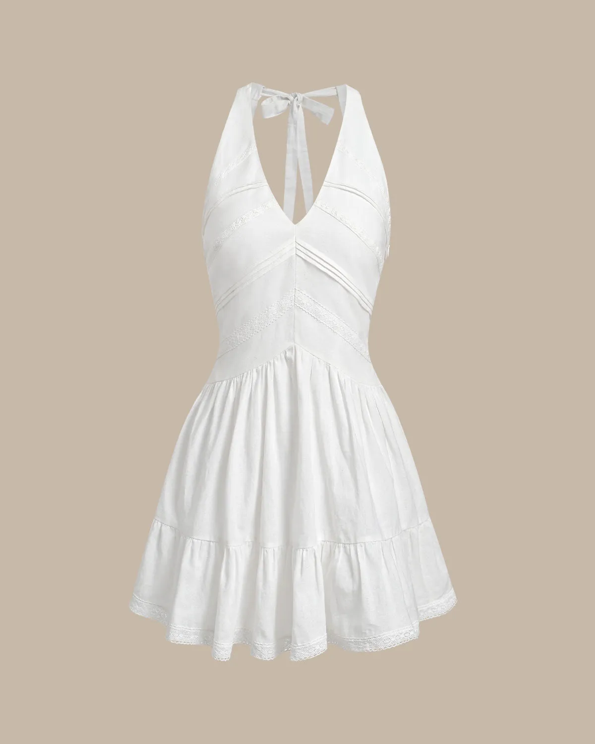 White V Neck Pleated Backless Mini Dress sold by rihoas