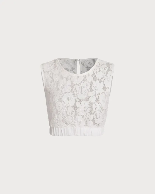 White Lace Cropped Tank Top sold by rihoas