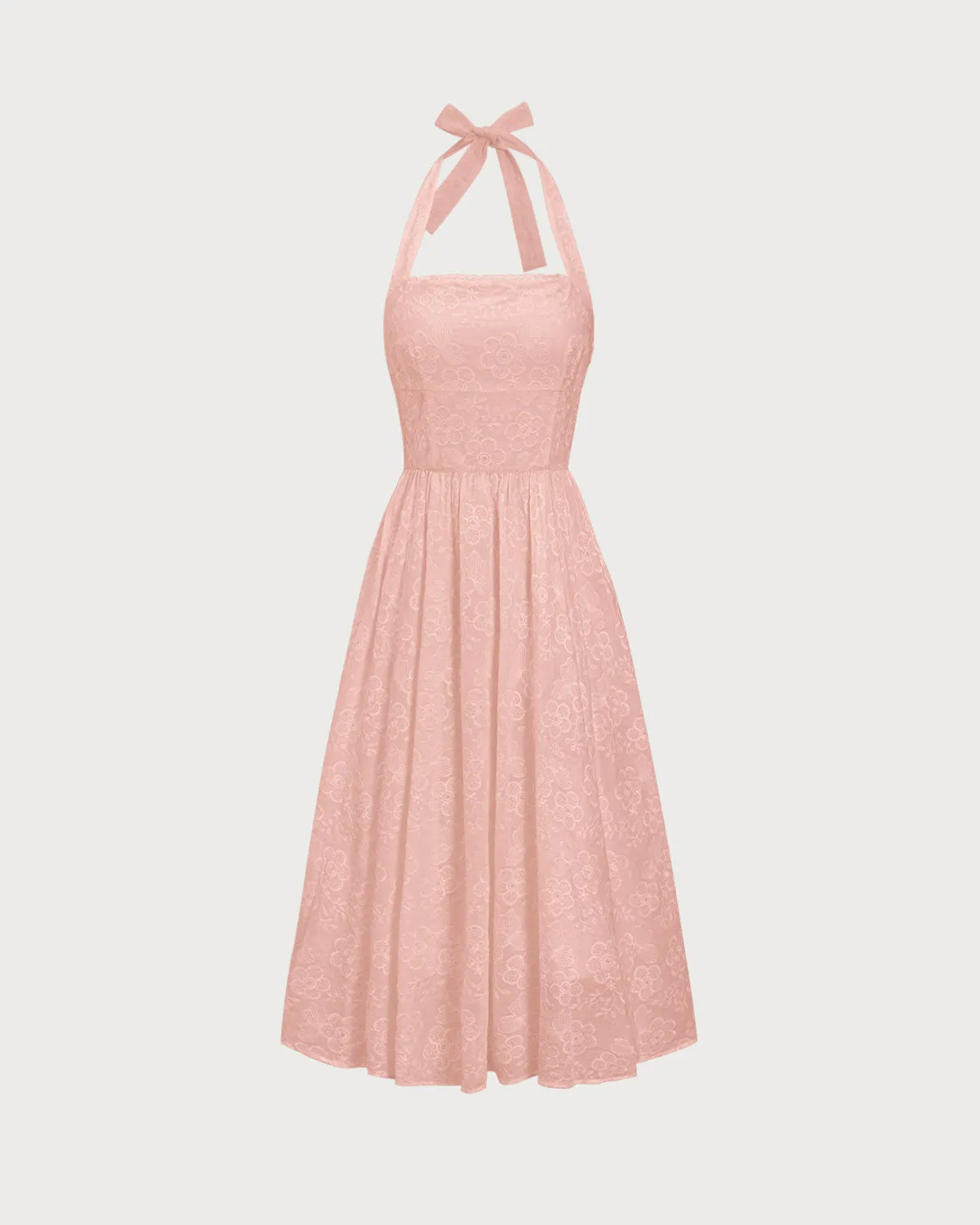 Pink Embroidery Halter Midi Dress sold by rihoas product image thumbnail 5