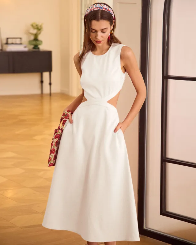 White Cutout Sleeveless Midi Dress sold by rihoas