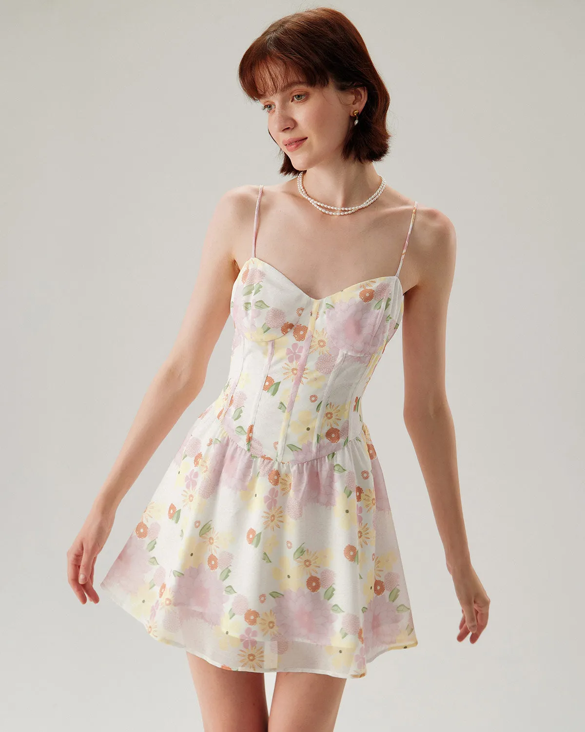 Pink Floral Sweetheart Neck Slip Mini Dress sold by rihoas product image thumbnail 3