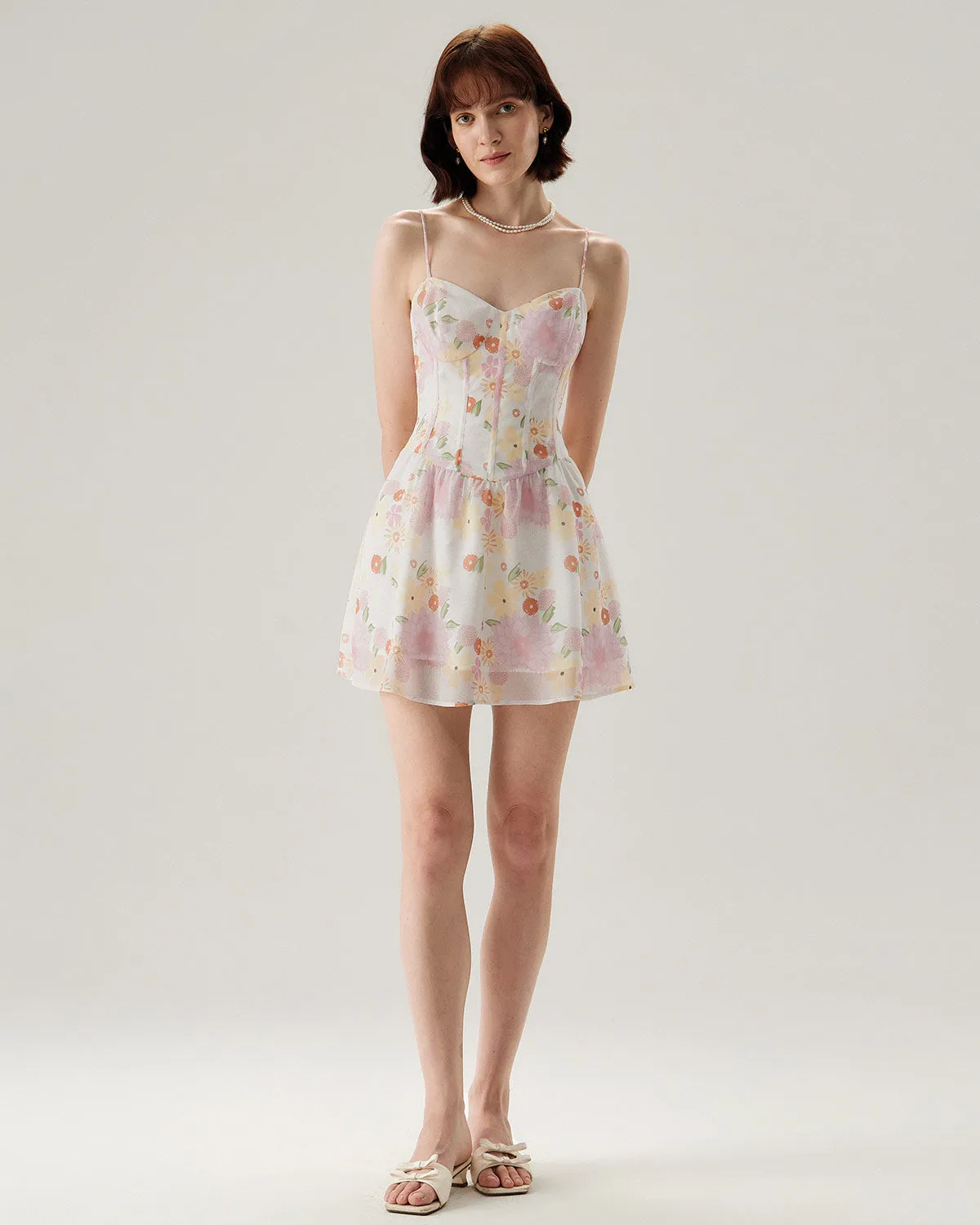 Pink Floral Sweetheart Neck Slip Mini Dress sold by rihoas product image thumbnail 4