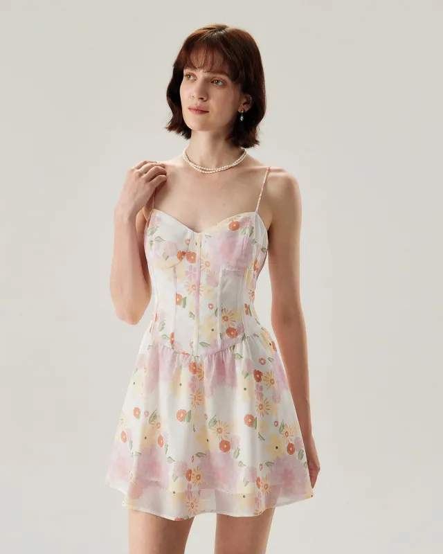 Pink Floral Sweetheart Neck Slip Mini Dress sold by rihoas