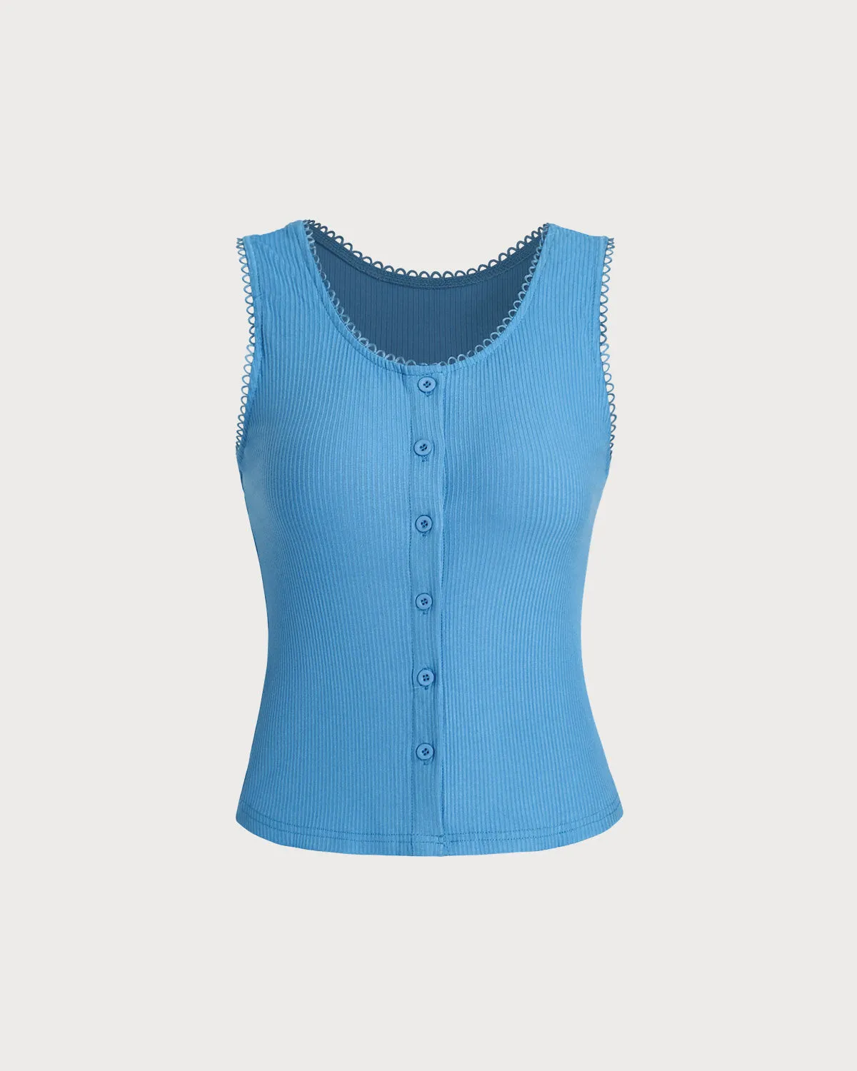 Blue Square Neck Button-Up Tank Top sold by rihoas