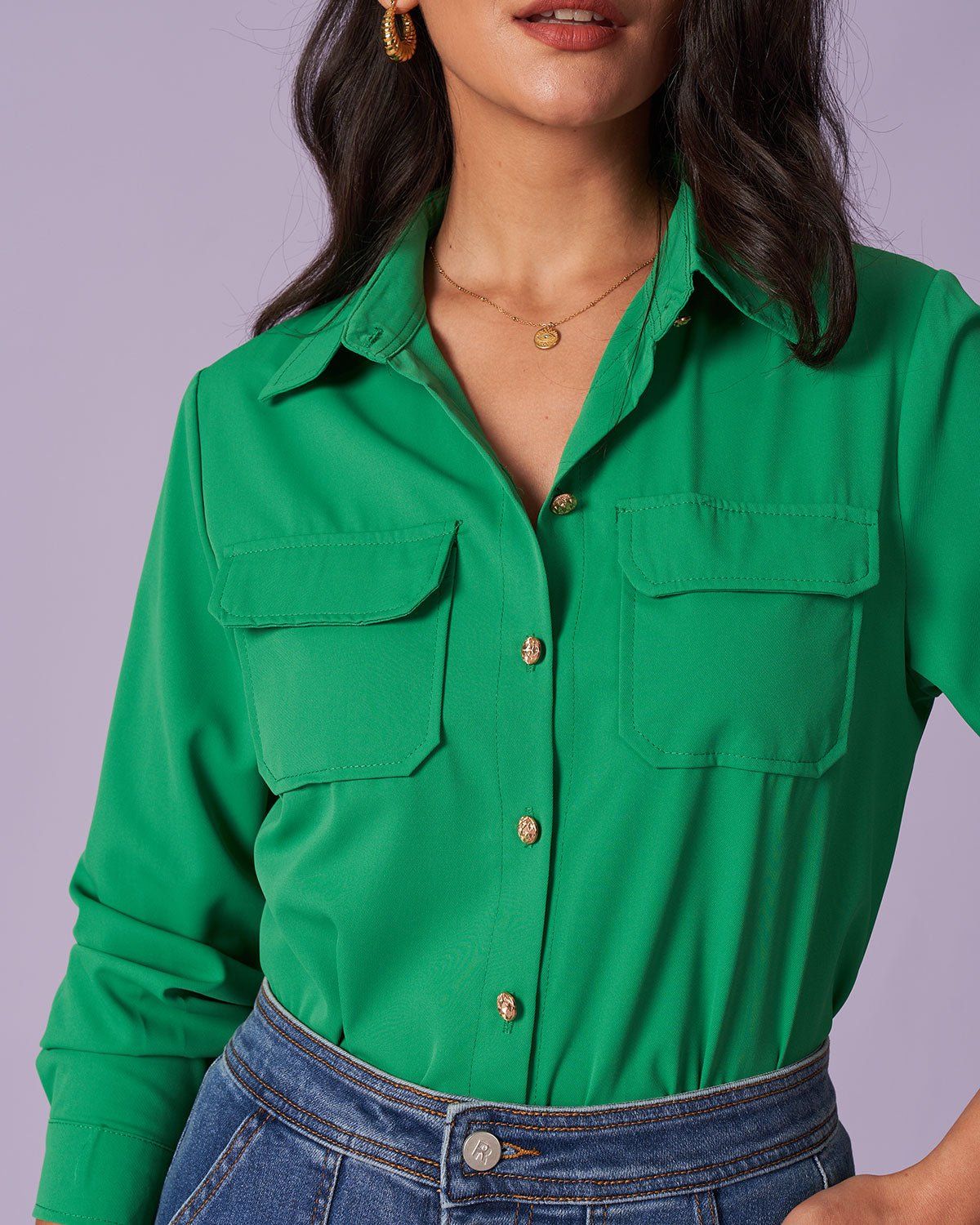 The Green Collared Button-Down Pocket Shirt sold by rihoas product image thumbnail 4