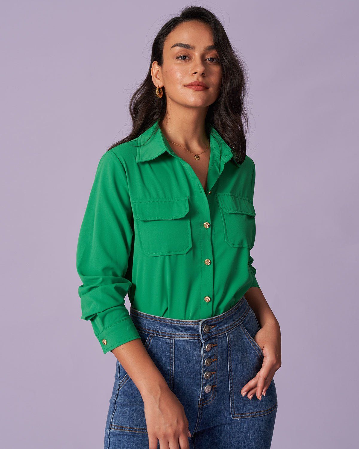 The Green Collared Button-Down Pocket Shirt sold by rihoas product image thumbnail 3