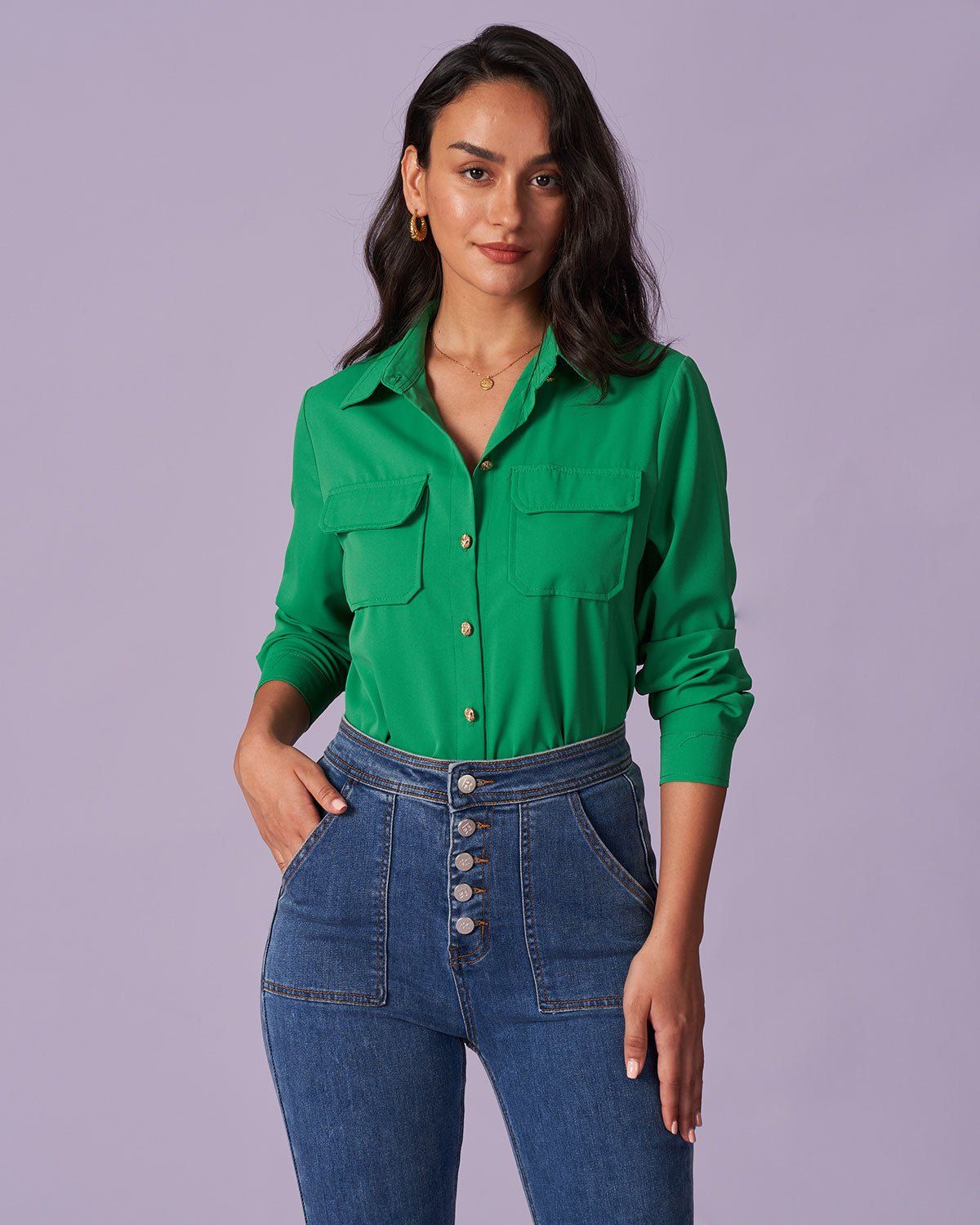 The Green Collared Button-Down Pocket Shirt sold by rihoas