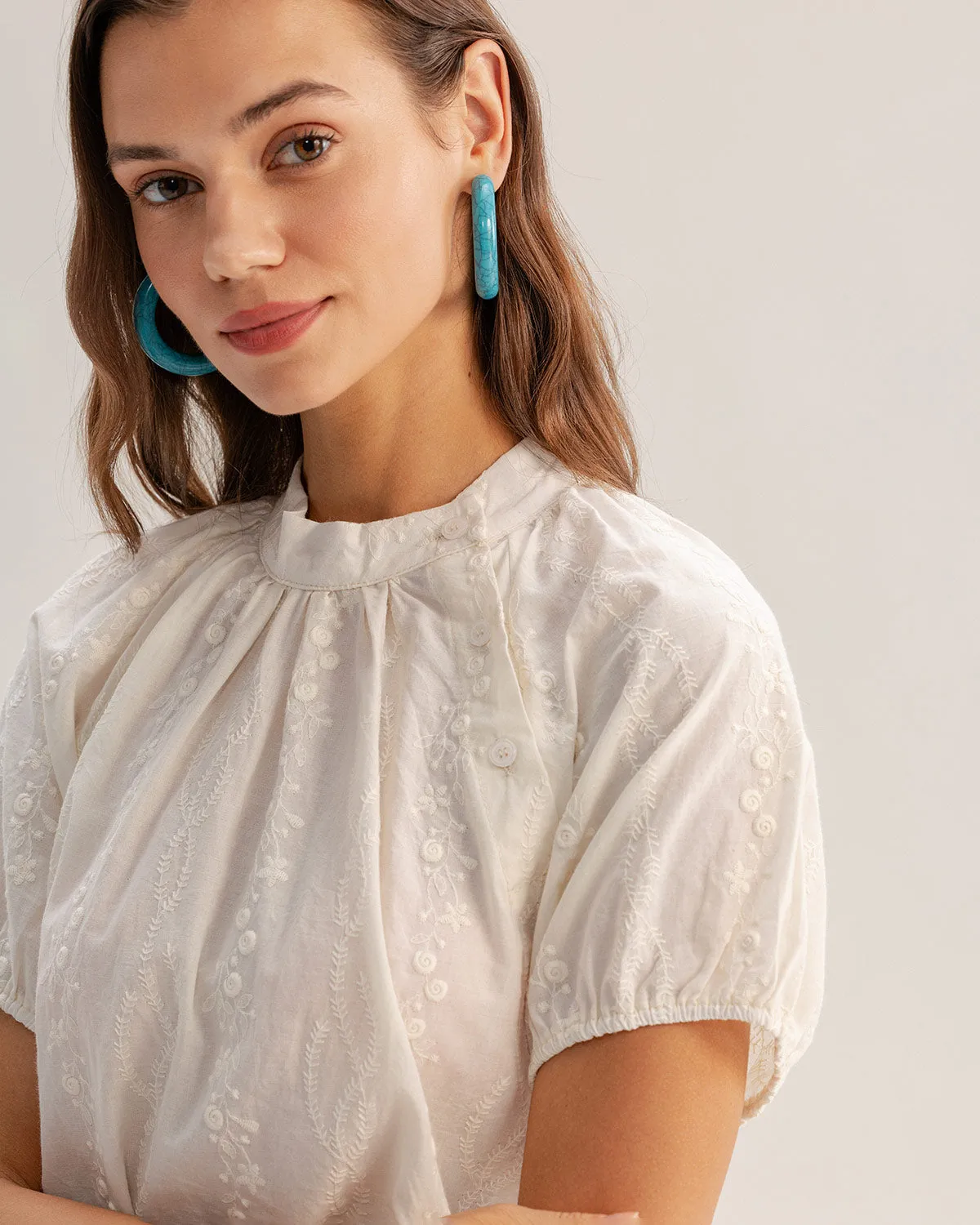 Beige Mock Neck Textured Tee sold by rihoas product image thumbnail 2