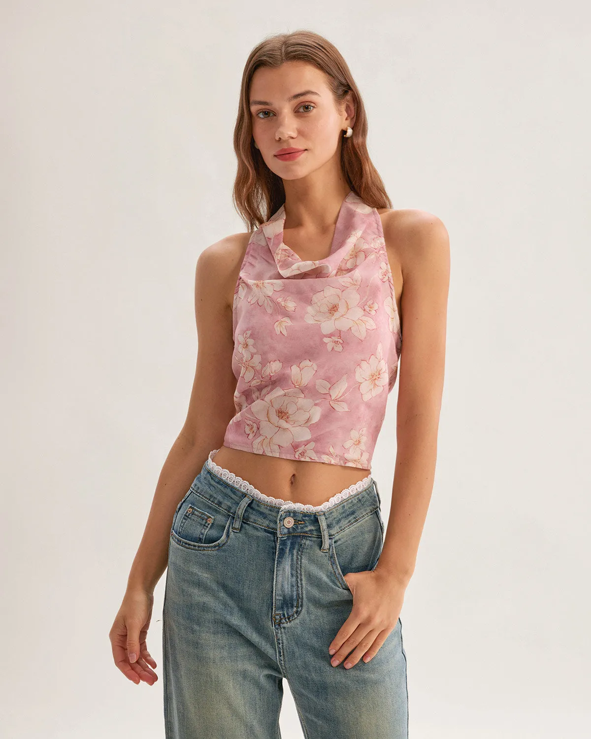 Pink Floral Cropped Tank Top sold by rihoas