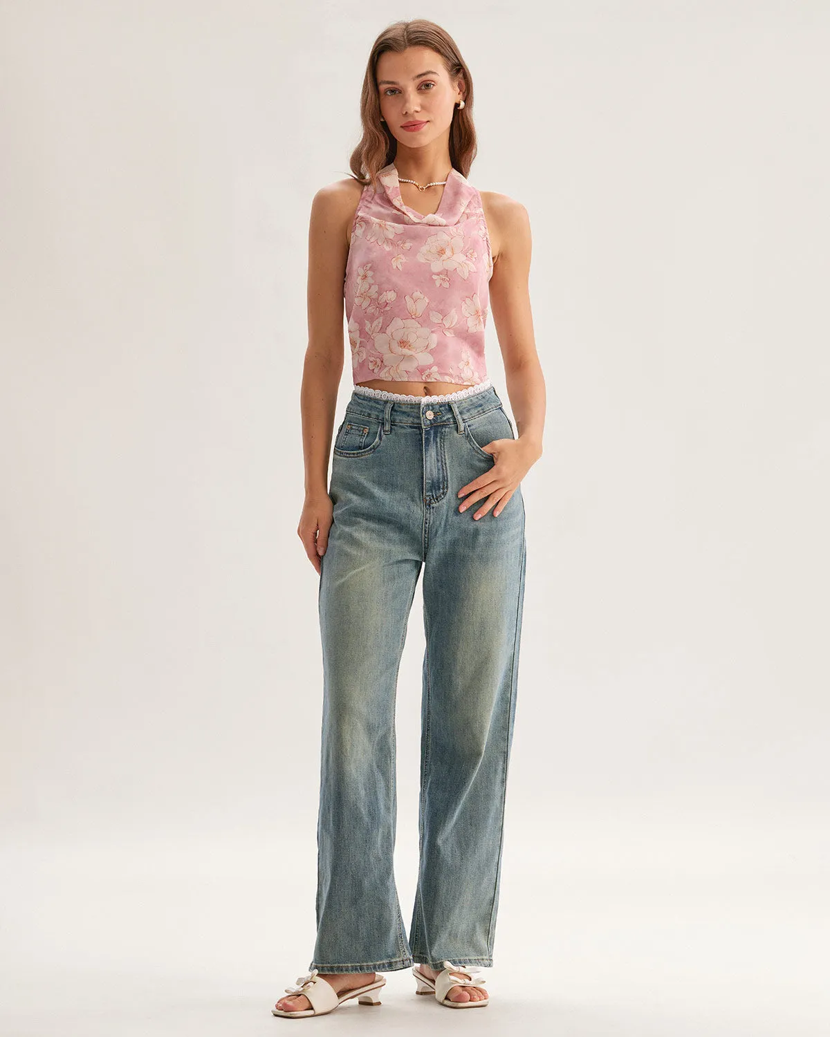 Pink Floral Cropped Tank Top sold by rihoas product image thumbnail 3