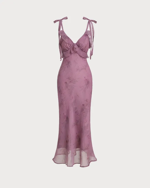Purple Floral Ruffle Tie Strap Midi Dress sold by rihoas