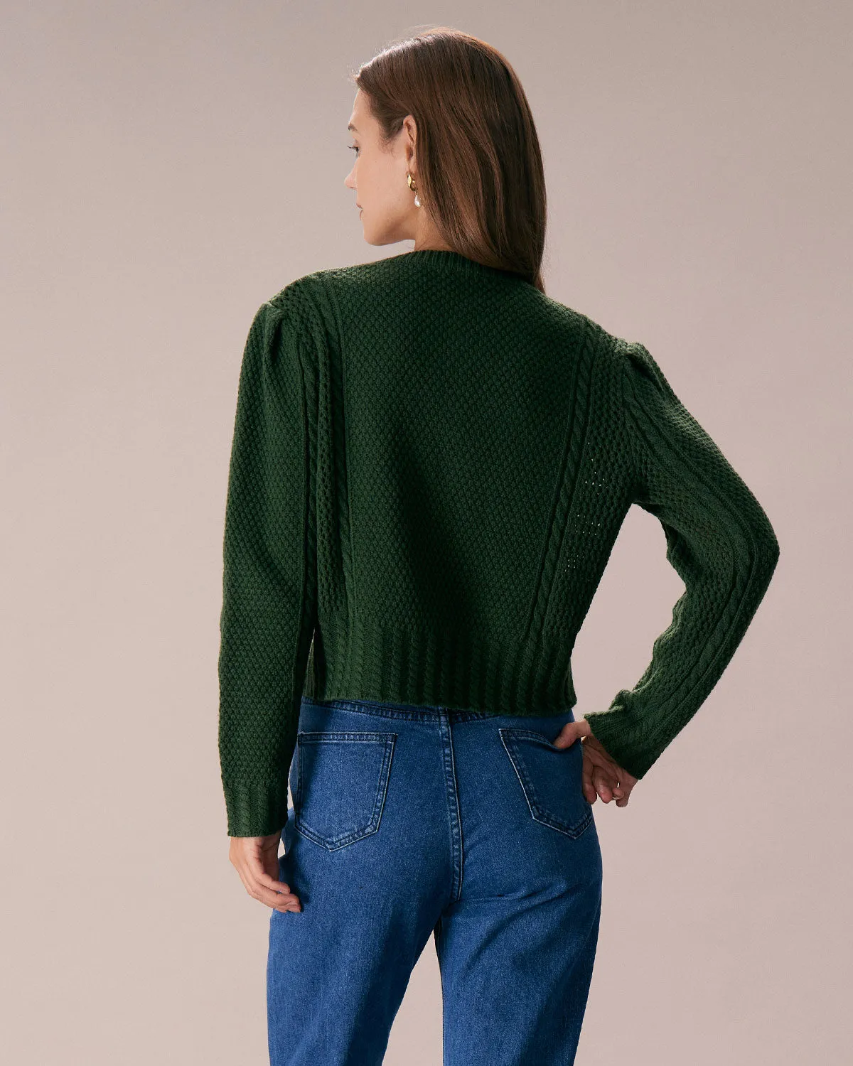 The Green Round Neck Embroidery Cardigan sold by rihoas product image thumbnail 5