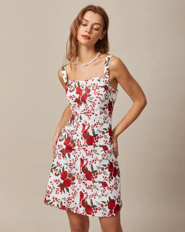 The Red Square Neck Floral A-line Midi Dress sold by rihoas