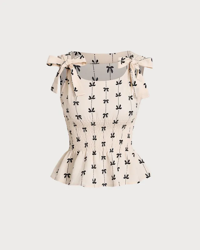 Apricot Shirred Bowknot Tank Top sold by rihoas