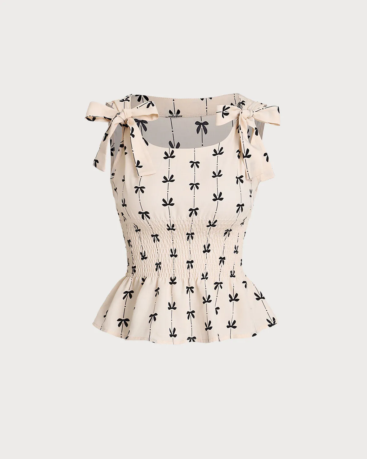 Apricot Shirred Bowknot Tank Top sold by rihoas