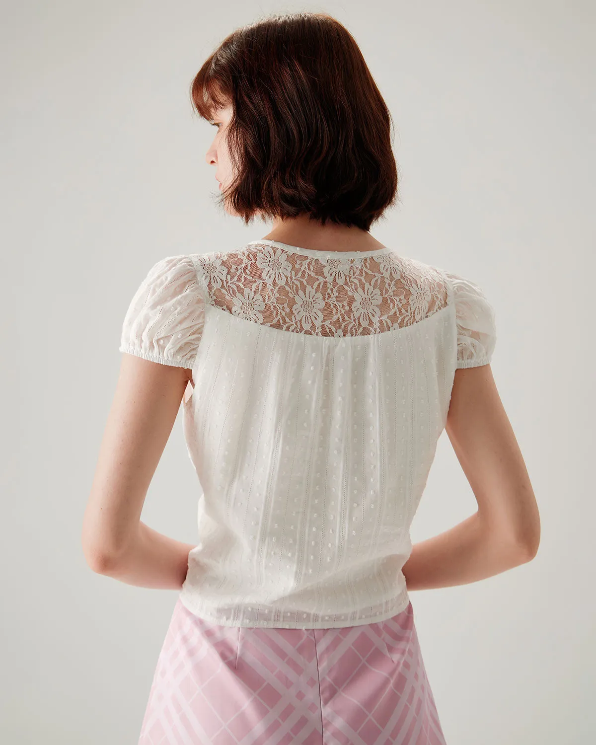 White Lace Puffed Sleeve Tee sold by rihoas product image thumbnail 3