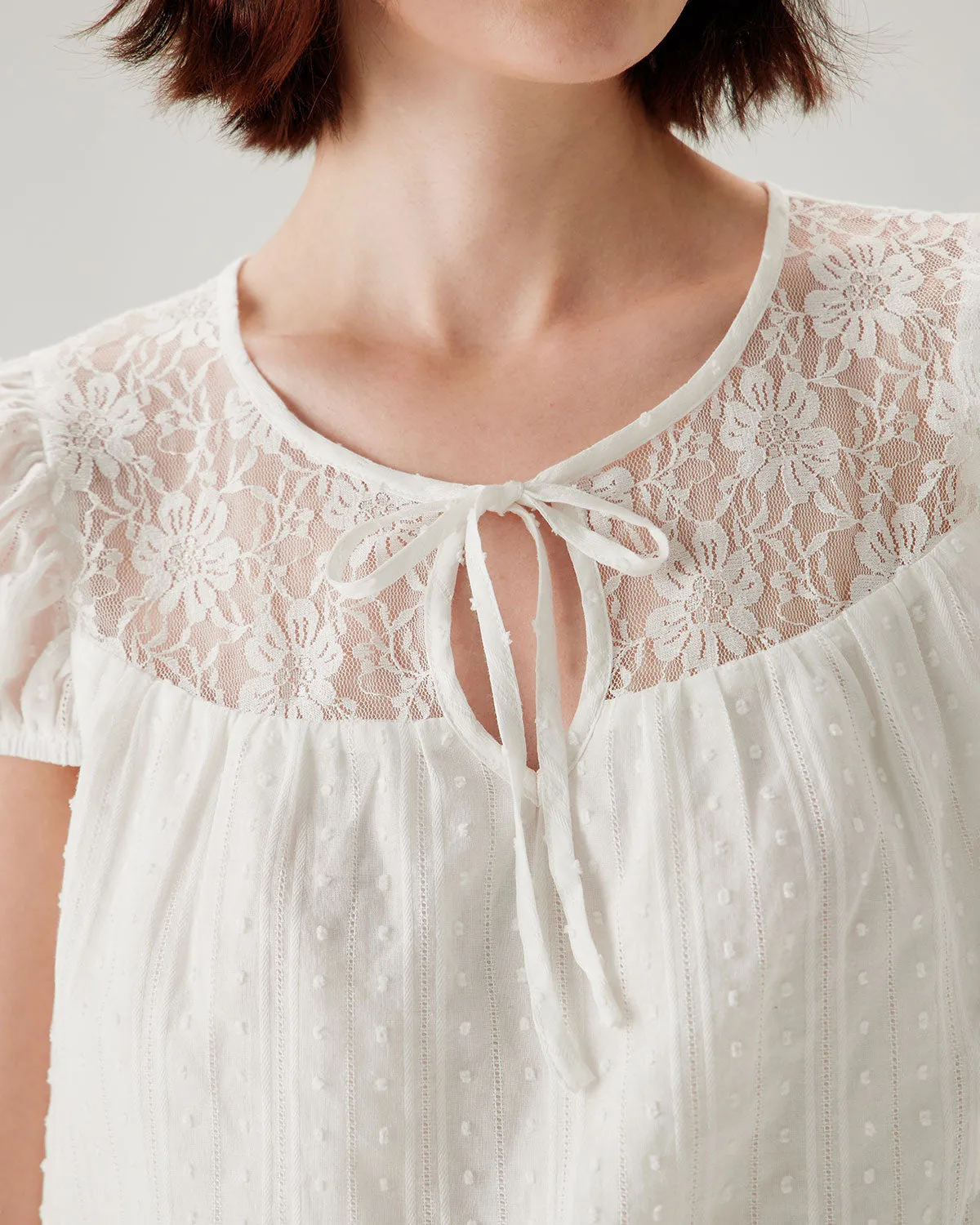 White Lace Puffed Sleeve Tee sold by rihoas product image thumbnail 2