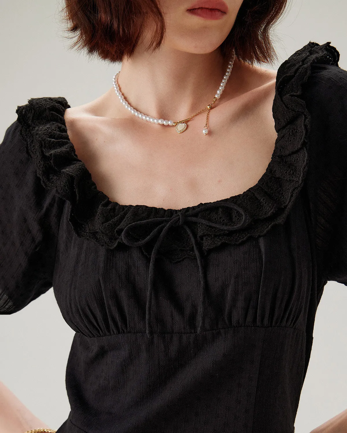 Black Embroidery Puffed Sleeve Maxi Dress sold by rihoas product image thumbnail 2