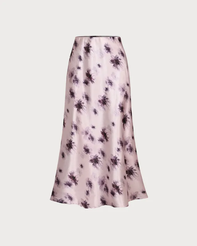 Pink Floral Elastic Waist Straight Midi Skirt sold by rihoas