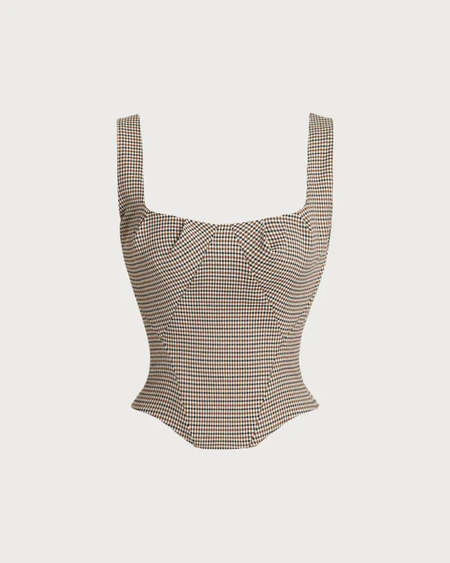 Brown Plaid Square Neck Cami Top sold by rihoas