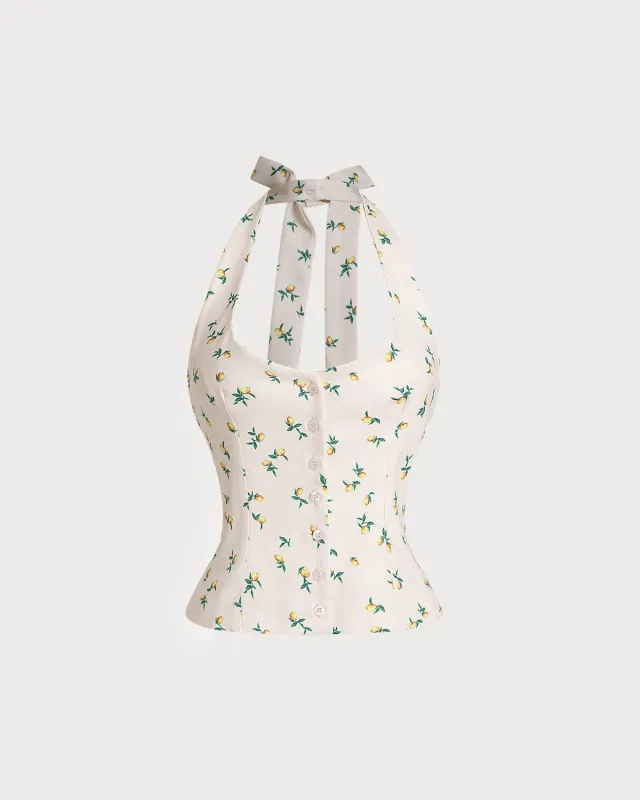 Beige Floral Halter Cami Top sold by rihoas