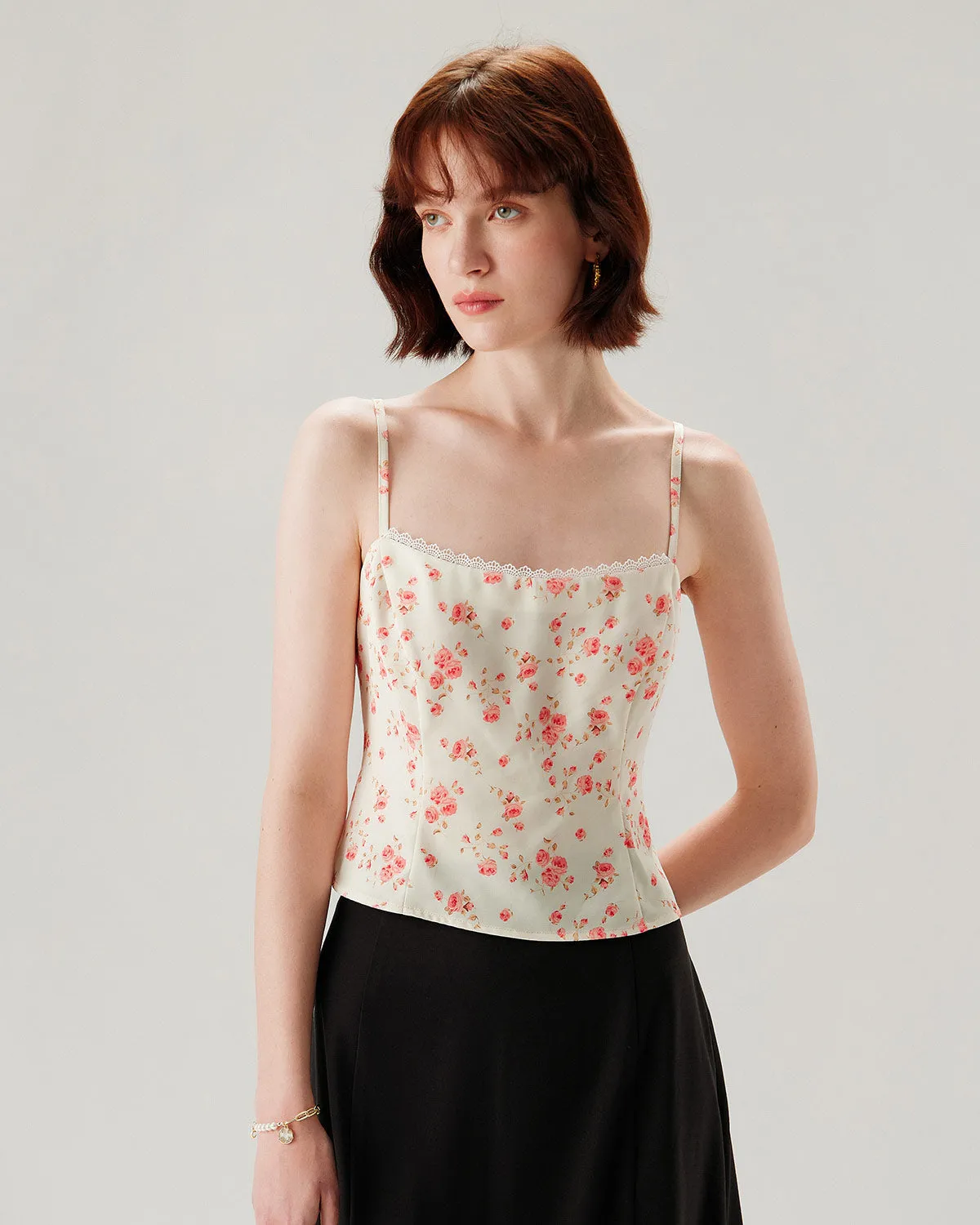 Pink Floral Cropped Cami Top sold by rihoas product image thumbnail 3