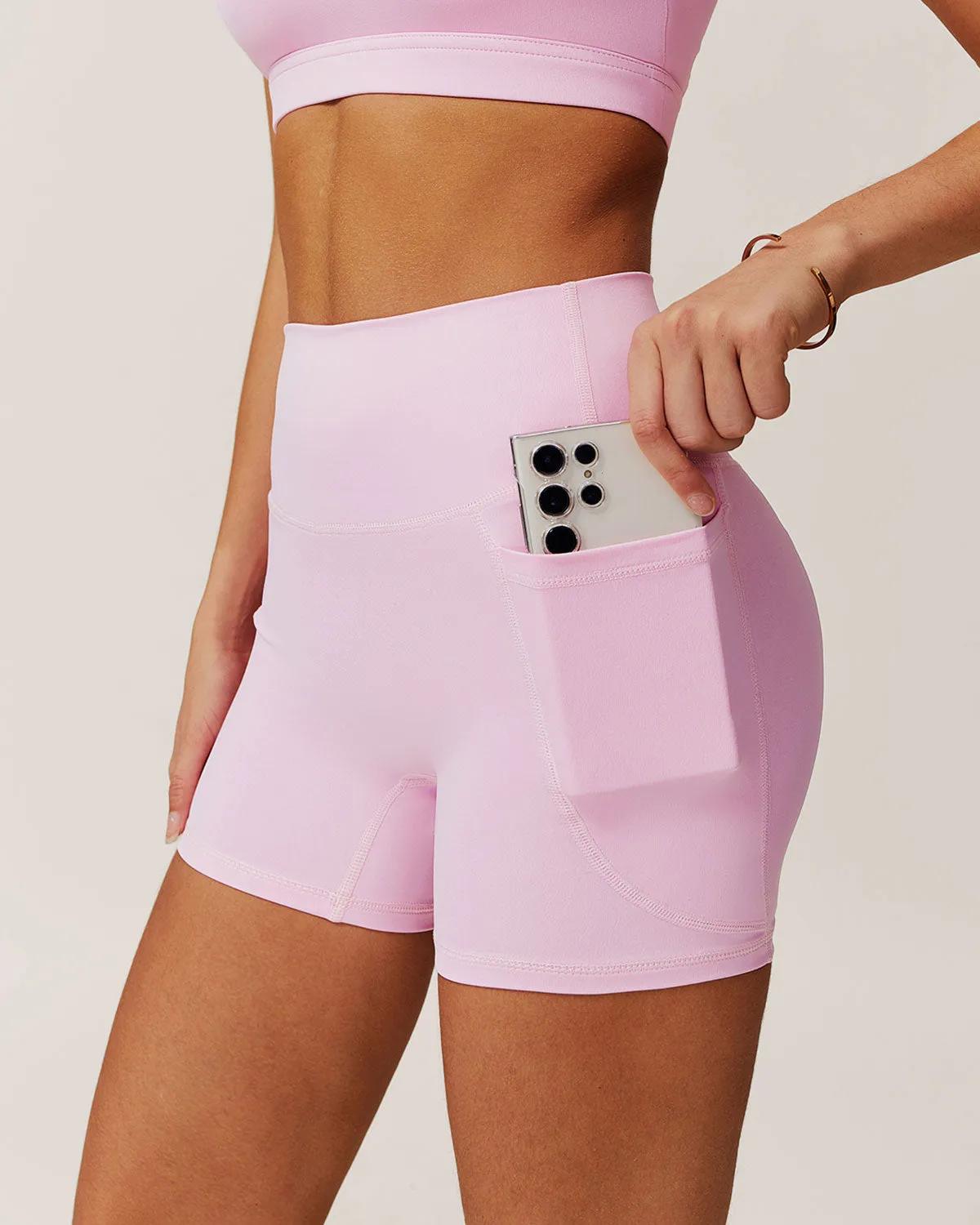 Pink Pocket High Waisted Yoga Shorts sold by rihoas product image thumbnail 2