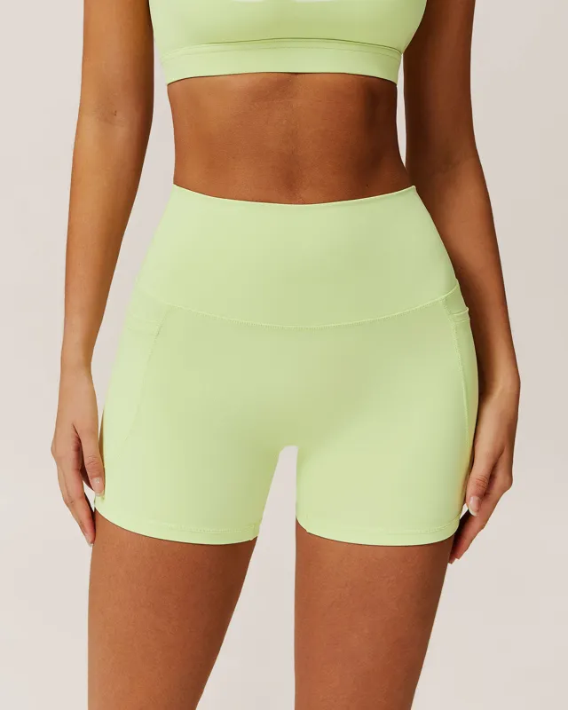 Green Pocket High Waisted Yoga Shorts sold by rihoas