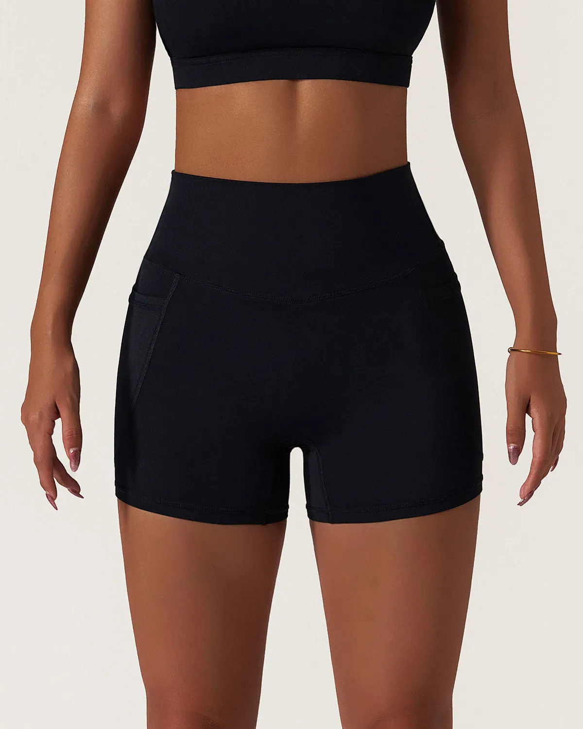 Black Pocket High Waisted Yoga Shorts sold by rihoas