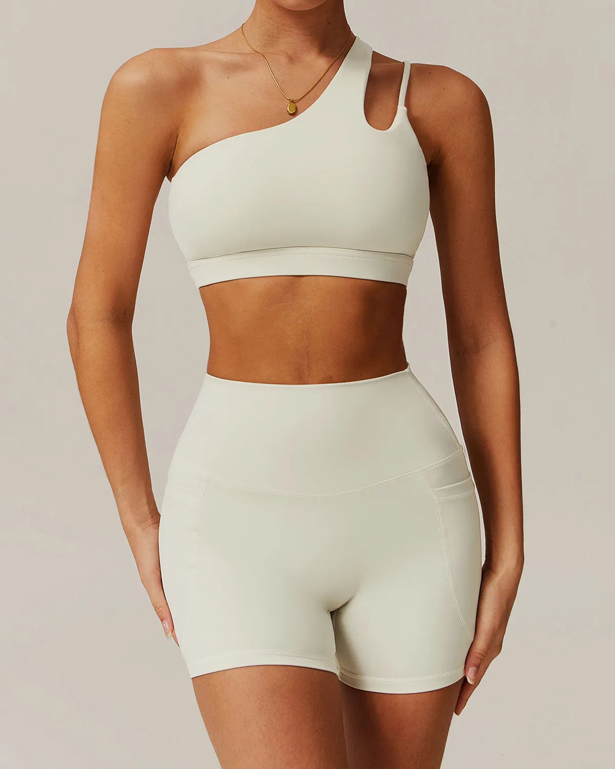Apricot Cropped One Shoulder Yoga Cami Top sold by rihoas product image thumbnail 2