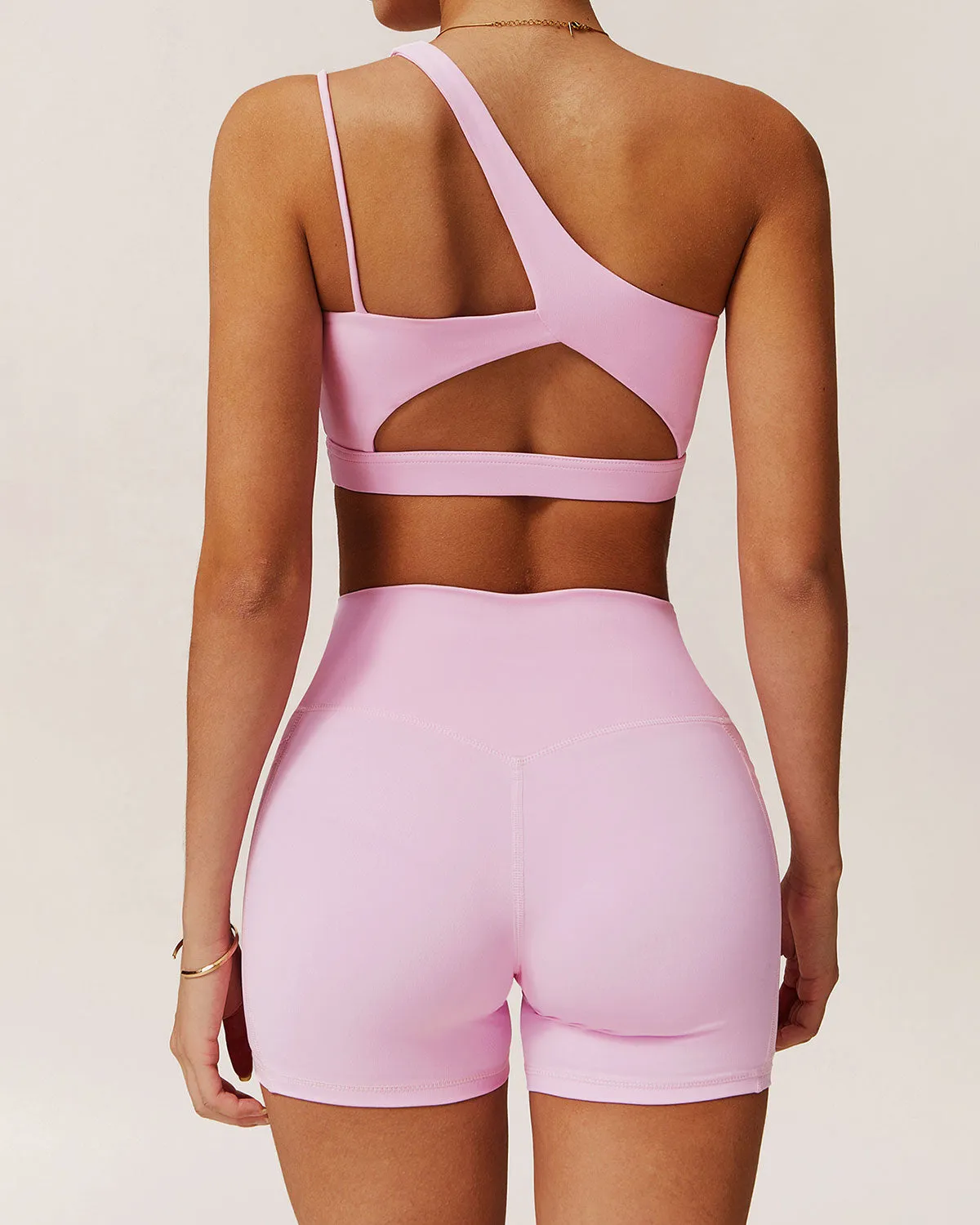 Pink Cropped One Shoulder Yoga Cami Top - Light Support sold by rihoas product image thumbnail 4