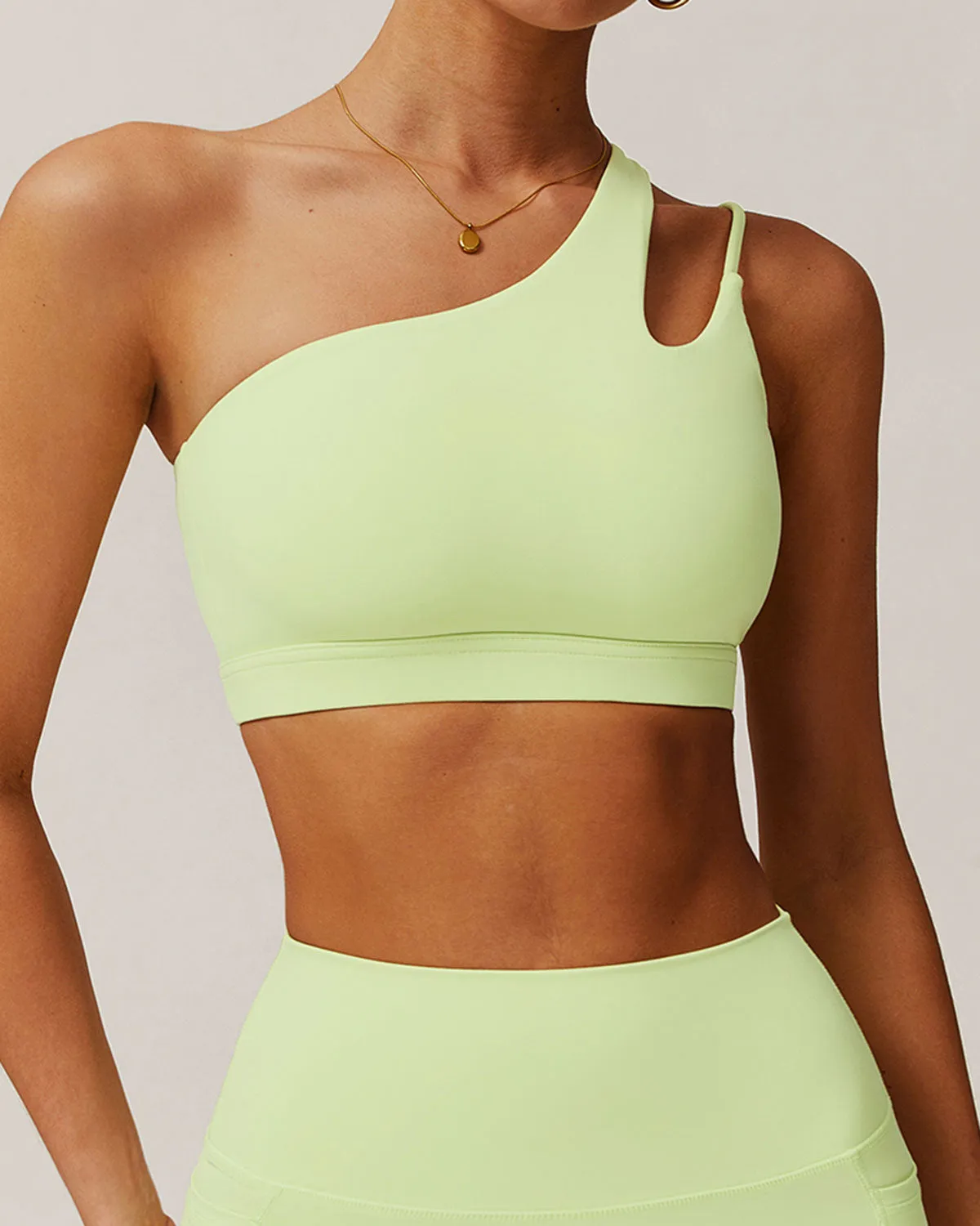 Green Cropped One Shoulder Yoga Cami Top - Light Support sold by rihoas