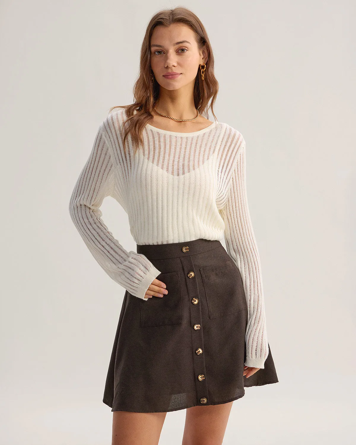 Brown Pocket High Waisted Skirt sold by rihoas product image thumbnail 4