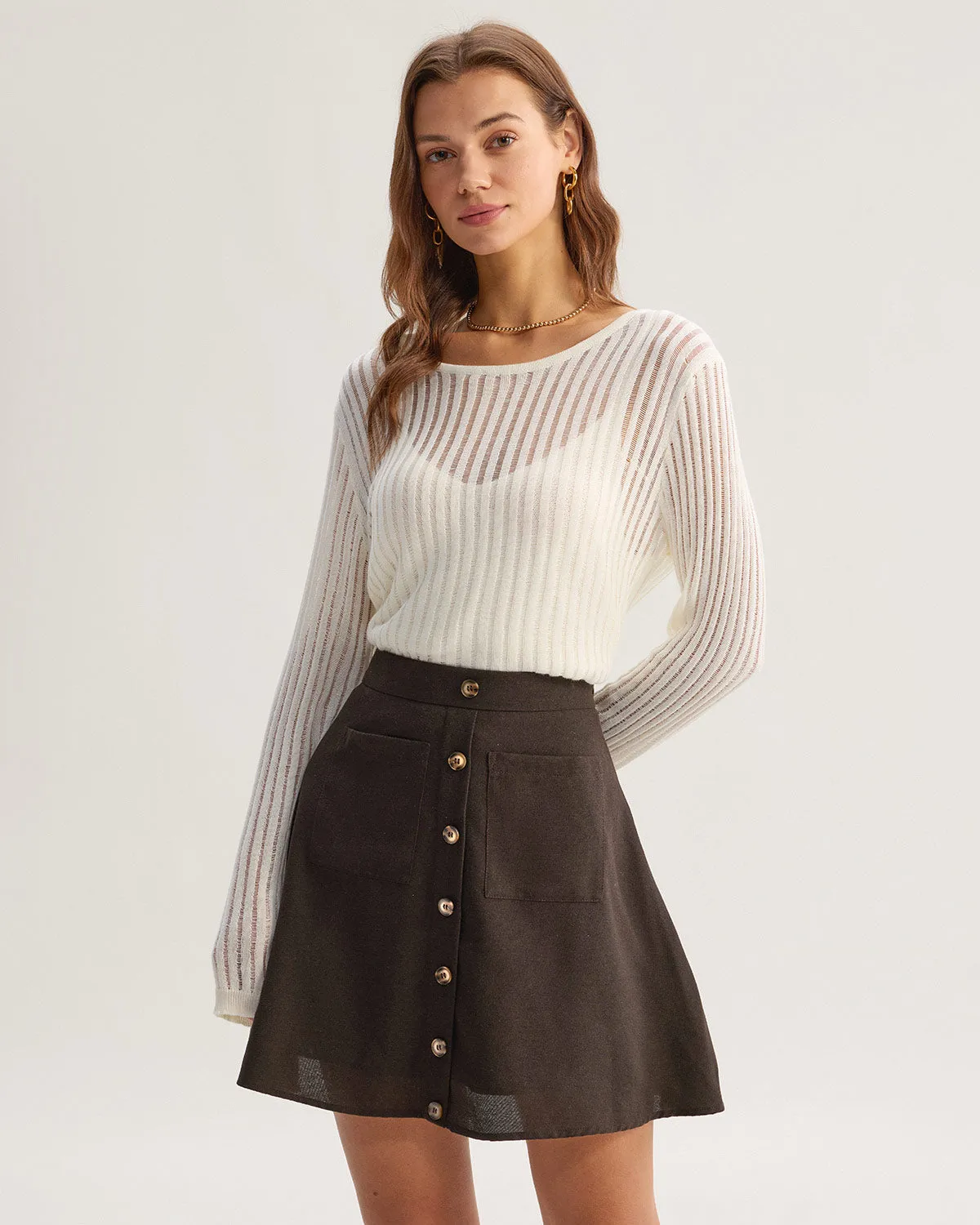 Brown Pocket High Waisted Skirt sold by rihoas product image thumbnail 3