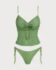 Green Lace Ruched Tankini Swimsuit sold by rihoas