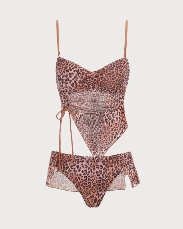 Brown Shirred Leopard Print Tankini Swimsuit sold by rihoas