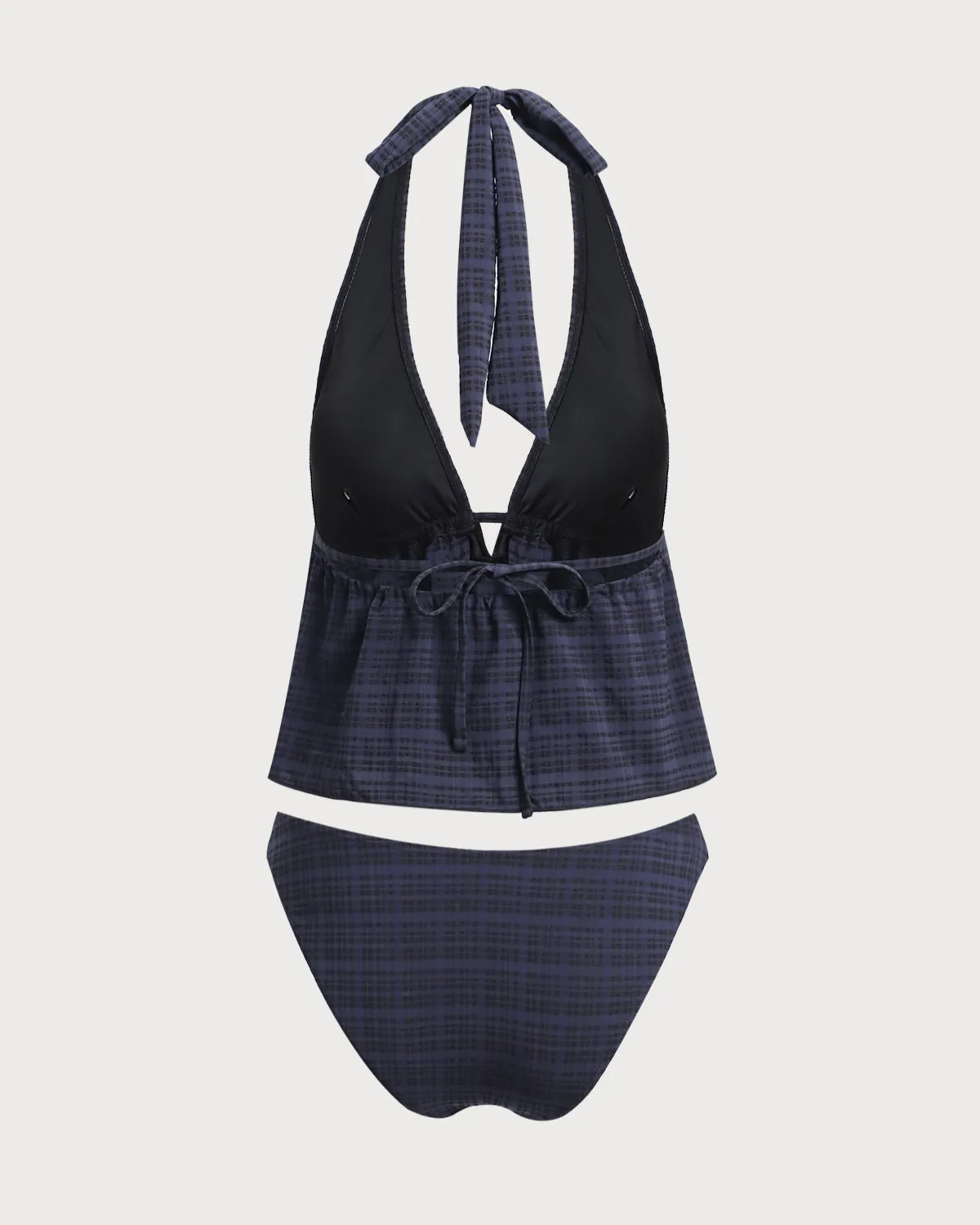 Black Deep V Neck Plaid Tankini Swimsuit sold by rihoas product image thumbnail 2