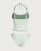 Green Contrast Lace Tankini Swimsuit sold by rihoas