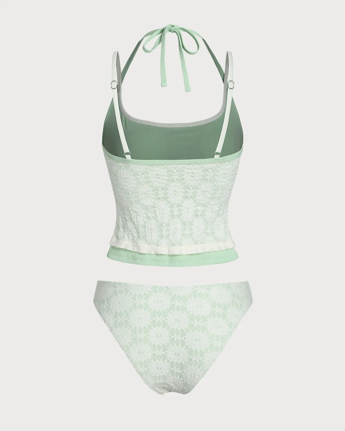 Green Contrast Lace Tankini Swimsuit sold by rihoas product image thumbnail 2