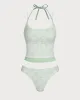 Green Contrast Lace Tankini Swimsuit sold by rihoas