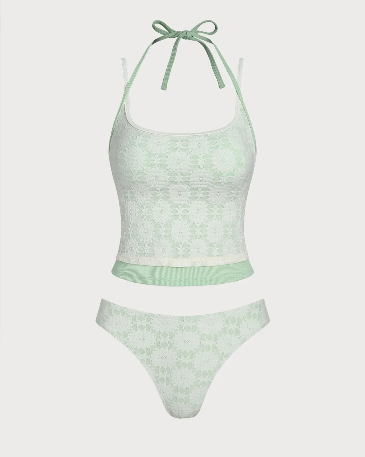 Green Contrast Lace Tankini Swimsuit sold by rihoas