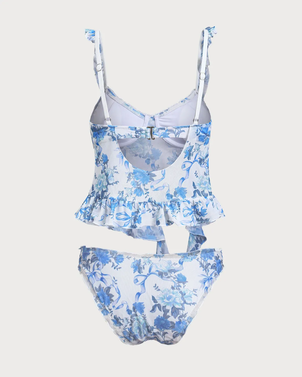 Blue Floral Ruffled Tankini Swimsuit sold by rihoas product image thumbnail 2