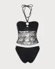 Black Lace Halter Tankini Swimsuit sold by rihoas