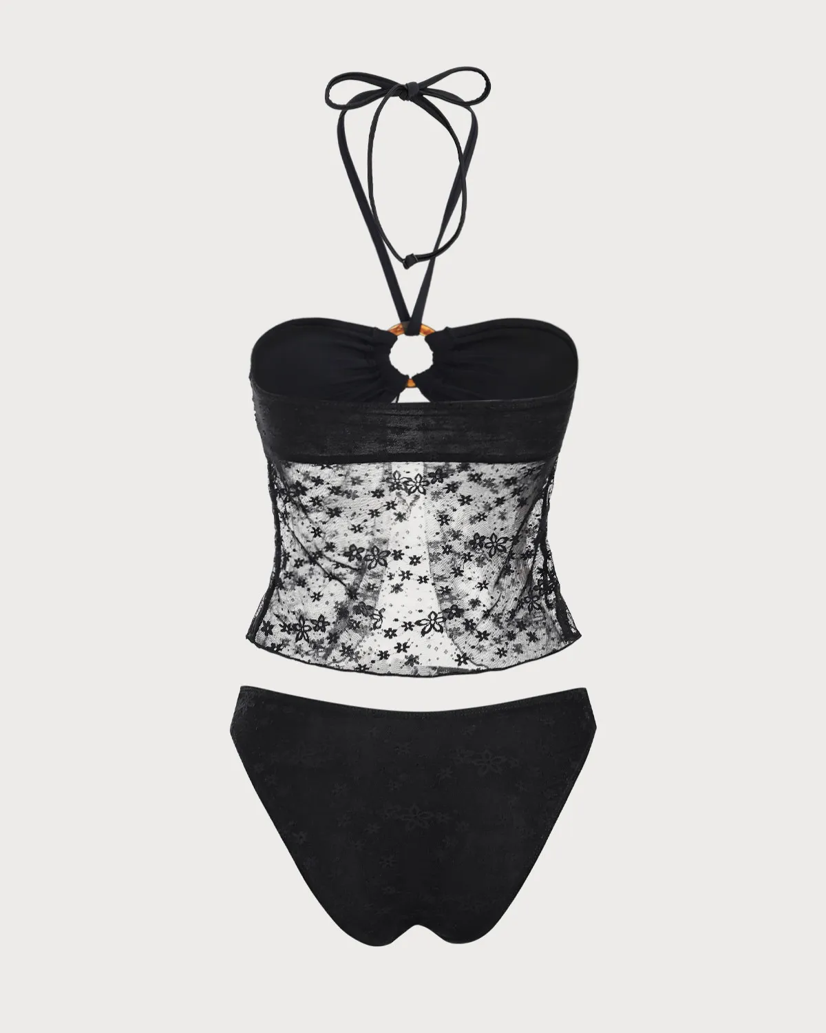 Black Lace Halter Tankini Swimsuit sold by rihoas product image thumbnail 2