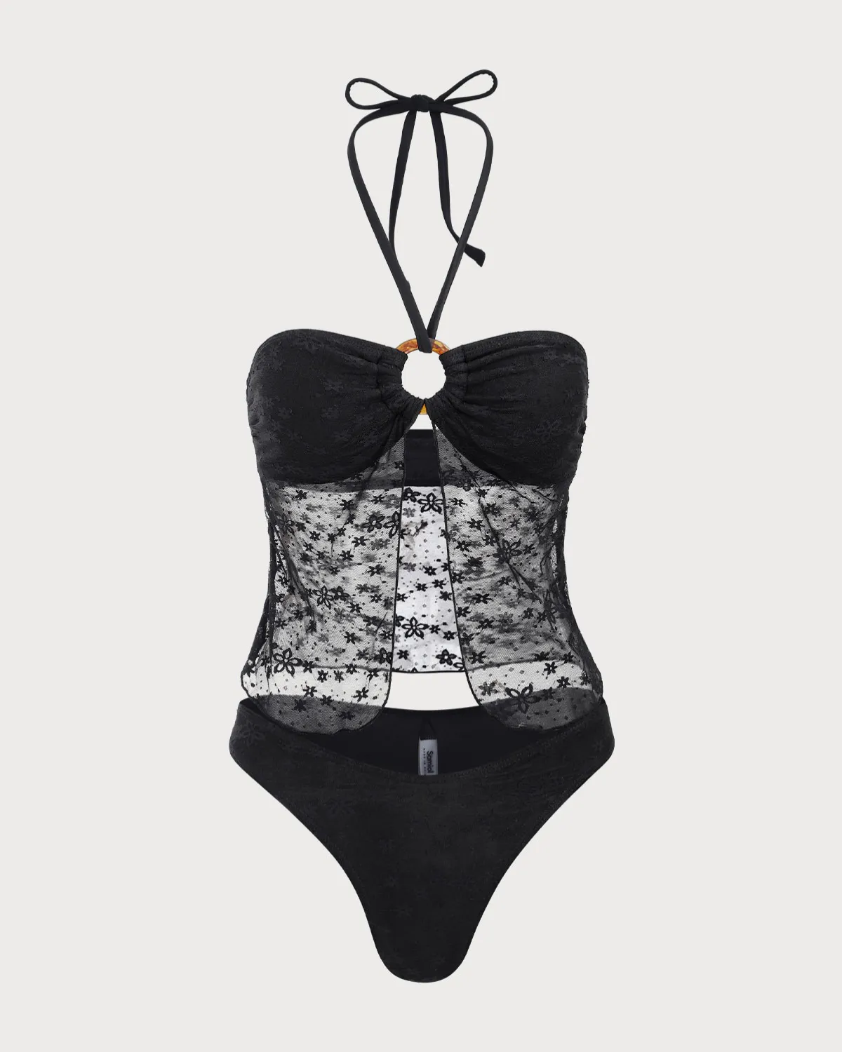 Black Lace Halter Tankini Swimsuit sold by rihoas