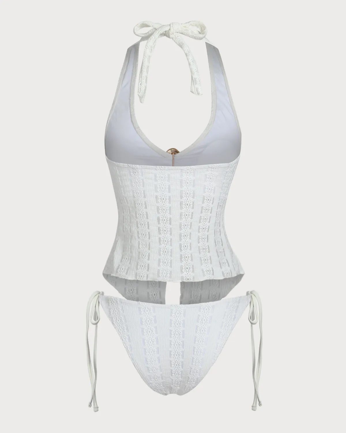White Knitted Irregular Metal Slit Tankini Swimsuit sold by rihoas product image thumbnail 2